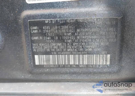 2011 Subaru Outback 2.5I Premium from USA, damaged, VIN 4S4BRBBC7B3346884